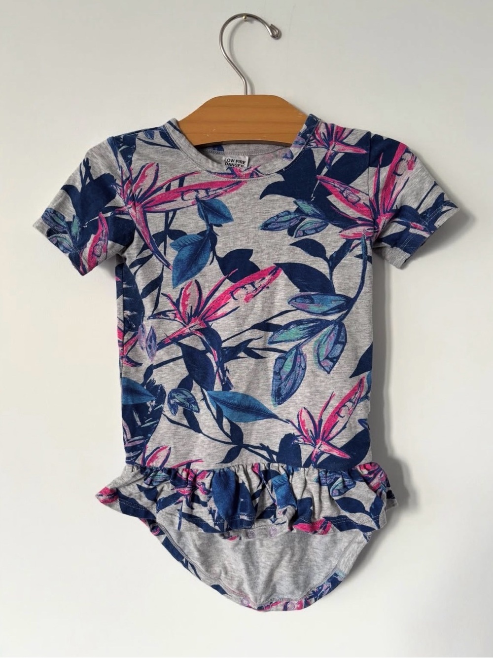Bonds Girls Floral Ruffle Bodysuit in Grey, Navy & Pink